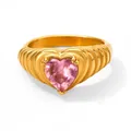 French vintage croissant wave ring in gold finish featuring a pink heart-shaped zircon - Gold Pink(KBJ303)