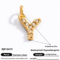 18K gold-plated stainless steel letter Y pendant with crystals for DIY jewelry - Letter Y