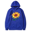 Felpa con cappuccio blu navy con vivace stampa di girasole giallo sul davanti - S / Blu