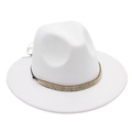 Detail of white wool fedora hat featuring a decorative tri-color beaded band decoration - M(56-58cm) / White