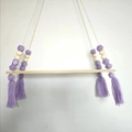 Nordic wooden hanging shelf with purple beads and decorative tassels for kids room - Purple