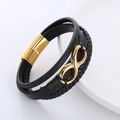 Bracciale multistrato in pelle intrecciata con simbolo infinito oro e chiusura magnetica - Simbolo dell'Infinito Oro / Oro
