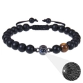 Schwarzes mattes Perlenarmband mit braunem Tigerauge und Ich-Liebe-Dich-Projektion - 8MM Rund - Tigerauge + Mattstein