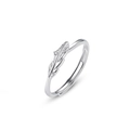 Anillo abierto de plata con pluma de Cupido y detalle de diamante brillante - Pluma de Strass para Mujer (QLJZ012-女款- 一叶子)