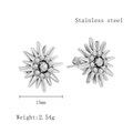 Orecchini a girasole in acciaio inossidabile argento con diamanti, 15mm - Un Paio / Argento