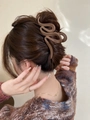Dettaglio di un fermaglio per capelli opaco marrone scuro ondulato per acconciatura - Cachi