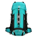 Mochila de senderismo 60L en verde azulado y negro, impermeable para camping y montañismo - 56-75L / verde claro
