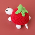 Handmade strawberry crochet turtle plush toy with red body and green leaf hat - Red Apple Costume Turtle