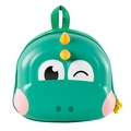 Kids dinosaur hard shell backpack in green color with cute cartoon face and yellow horns - Green