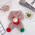 Pink plush kids scarf with Santa Claus doll and festive pom poms for winter warmth - Christmas Pink (Santa Claus Decor)