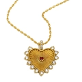 Collana in acciaio inossidabile placcata oro 18K con pendente a cuore e cristallo rosso - Collana Cuore Incisa-Oro