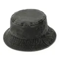Washed black denim bucket hat with vintage finish and side metal eyelets - One Size / Washed Black