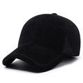 Winter black thermal baseball cap with ear protection and textured plush fabric for men - Adjustable / Black