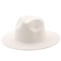 Detail of white woven straw fedora featuring a classic center-indented crown and wide brim - One Size 58cm / White