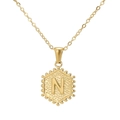18K gold plated stainless steel hexagonal pendant necklace featuring the letter N - Gold N (With Chain)