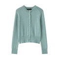 Cárdigan de punto fino verde menta con cuello redondo, botones a juego y detalles acanalados - S / Azul claro