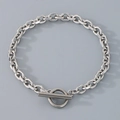 Silver stainless steel chain bracelet with classic round links and toggle T-bar closure - Flat Cut Toggle Clasp (5.4mm) / 20cm / Steel