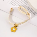Adjustable pet collar with light yellow floral print, golden bell and yellow flower charm - One Size (16-30CM) / Yellow