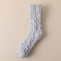 Chaussettes épaisses en polaire corail bleu clair avec torsades pour chaleur et confort - Taille unique / Gris clair
