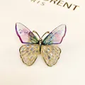 Elegant butterfly brooch with purple gradient wings and clear rhinestones in gold setting - Light KC Gold Transparent Pink Butterfly