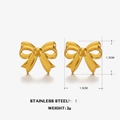 Minimalist 18K gold plated stainless steel bow stud earrings with size measurement - Bow / Gold