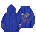 Felpa con cappuccio blu Klein in pile con stampe floreali su schiena e maniche e tasca - S / Tops / Blu Klein Floreale