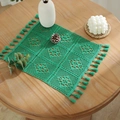 Set de table au crochet en coton vert avec motif ajouré et finitions à franges - Set de Table à Carreaux Vert