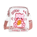 Transparente PVC-Umhängetasche mit rosa Bären-Cartoon und verstellbarem Gurt - Kleiner Biber