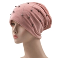 Gorro de terciopelo rosa para mujer con adornos de pedrería y cuentas para invierno - 56-61cm / Rosa