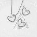 Minimalistisches Set aus gedrehter Hohlherz-Halskette und Steckohrringen in Silber - G206 Herz Ohrringe Silber