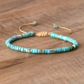 Handmade bohemian imperial stone beaded bracelet with adjustable khaki braided rope cord - No.1 Blue Imperial Stone