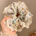 Koreaanse haarwokkel met beige kant, blauwe ruitjeslint en een schattige hartjesbedel - #2 Romantisch Blauw