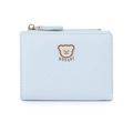 Light blue compact folding wallet featuring 3D cartoon bear logo and zip closure - Blue