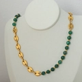 Collana a catena naso di maiale vintage con perle di agata verde e oro - Catena di Estensione 40+5CM / Collana d'Oro-Giunzione in Agata Verde Scuro