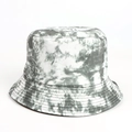 Detail of black and white tie-dye bucket hat with reinforced parallel brim stitching - Dark Green