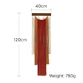 Handmade woven tapestry with cream yellow and rust red tassels on a dark wood rod - 40*120cm / Red