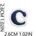 Mini navy blue embroidered letter C patch with white border and 2.6cm size indicator - C (Blue)