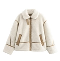 Chaqueta de aviador beige en borreguito con detalles de ribetes en cuero marrón chic - XS / Marrón