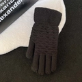 Black wavy knit gloves with double-layer thermal lining and touchscreen compatible fingertips - Black