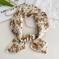 Floral cotton linen scarf in cream white with vintage yellow flower patterns and knotted detail - Apricot Maple Leaf