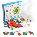 Educational 210-piece wooden geometric shape puzzle set with colorful animal pattern cards - 210 Pieces Puzzle