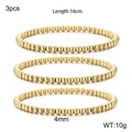 Set of 3 golden 4mm beaded stretch bracelets with 16cm length for trendy women - 4mm Gold Bead Bracelet 3Pcs Set (KB160804-Z)
