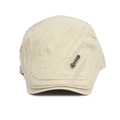 Classic beige flat cap in twill fabric with SPORTS metal logo for men - One Size Adjustable(55-60cm) / Ivory