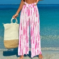 Pink striped tie-dye wide-leg beach pants with cross-waist design for women - S / Bottoms / Pink Polka Dots