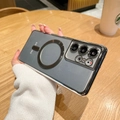 Silver electroplated MagSafe case for Samsung Galaxy S24 Ultra held in hand at a cafe - Silver / Samsung S21 FE