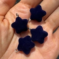 Set of four navy blue flocked star pendants with silver rings for DIY keychain making - Navy Blue