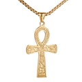 Collana con croce Ankh dorata con geroglifici egizi su ciondolo in metallo lucido - Solo ciondolo / Oro