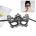 Elegant black lace masquerade mask for women with ribbons and model display - 02 Crown