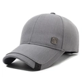 Dark grey cotton baseball cap with square metal logo plate and decorative black tag - Light Gray