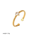 Golden heart-shaped zircon ring with beaded band design and adjustable open fit - Heart Shaped Claw Set Beaded Ring (TR4183-WT)